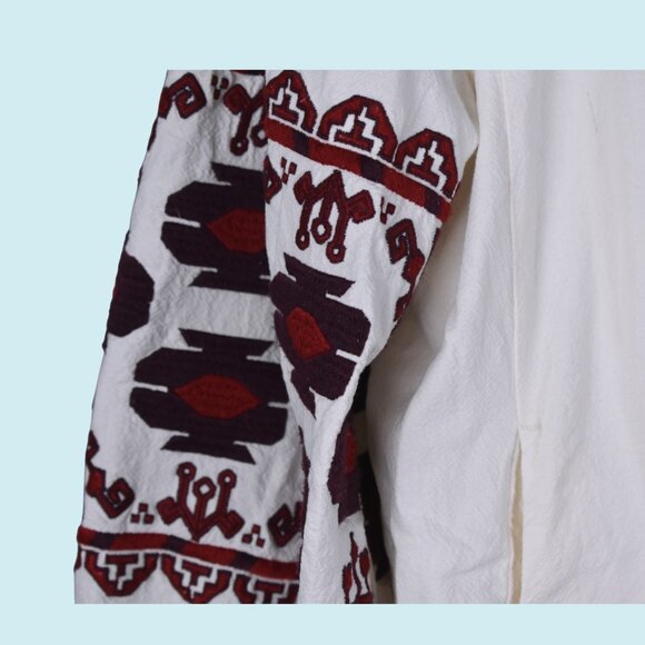 Free People Swing Jacket Women's Size Large Off White Red Boho Embroidered Top - Picture 10 of 16